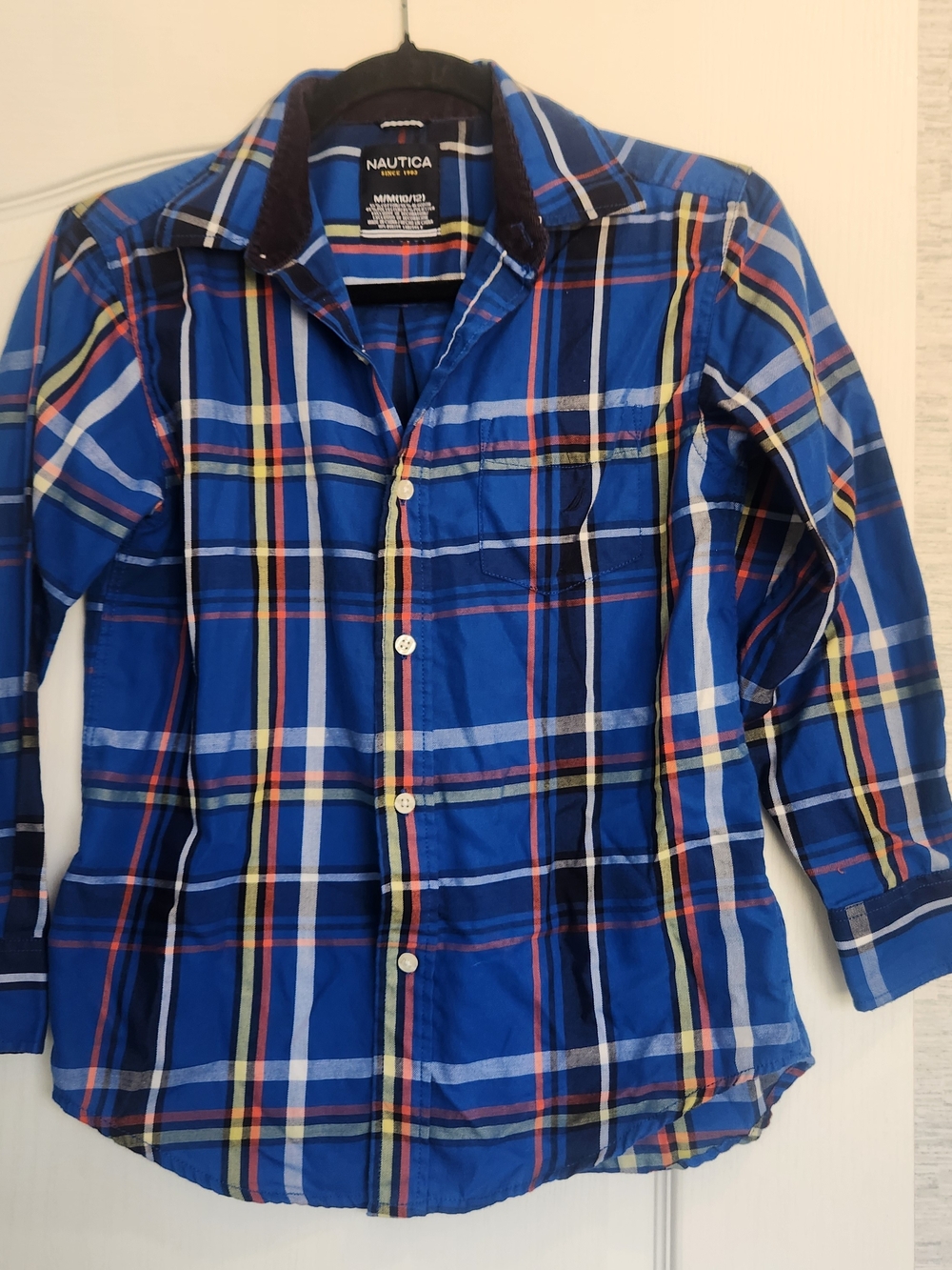 Nautica Boys Blue Multi-Color Plaid Button-Down Shirt M Euc